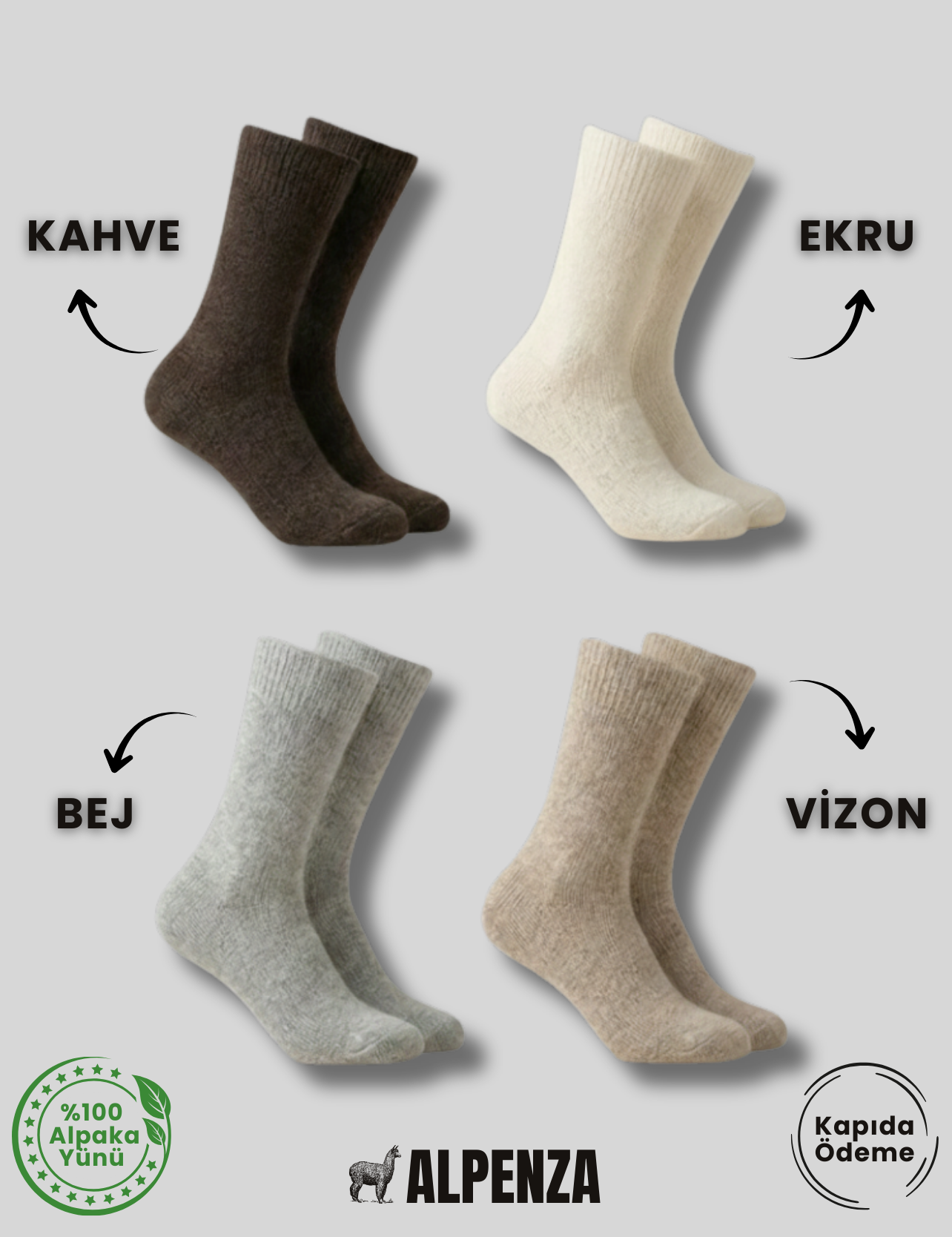 Alpenza Doğal Alpaka Yünlü Kışlık Çorap