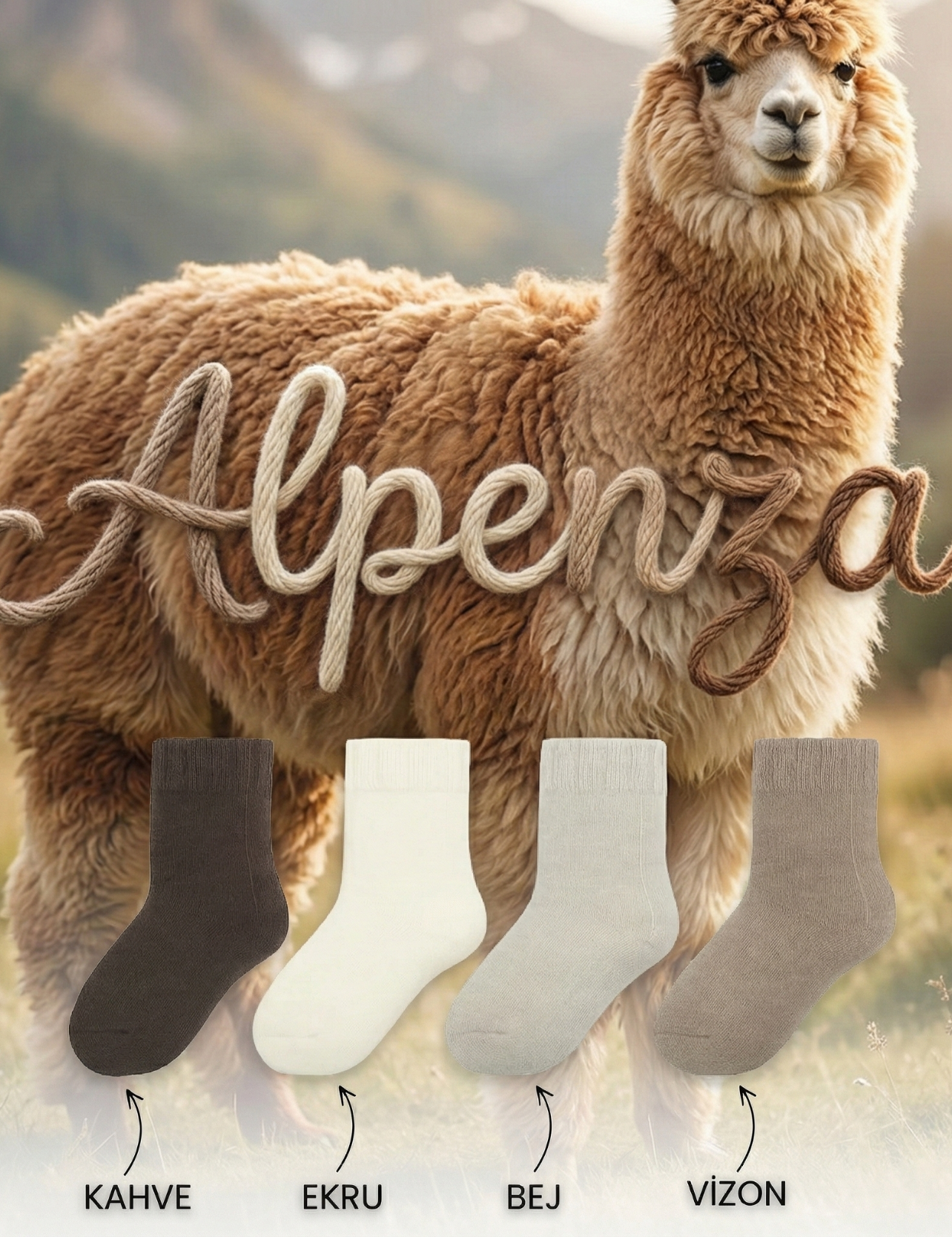 Alpenza Doğal Alpaka Yünlü Kışlık Çorap